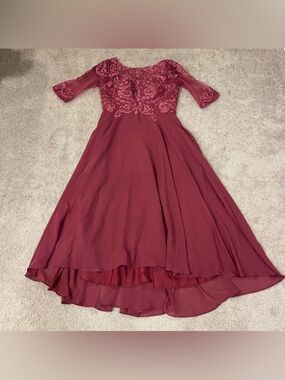 Miss Veil Sheer Sleeve Formal Dress with Lace Up Back